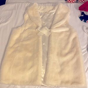 Faux Fur Vest, Lands End, Off White, Tie Front, Youth Large (14)